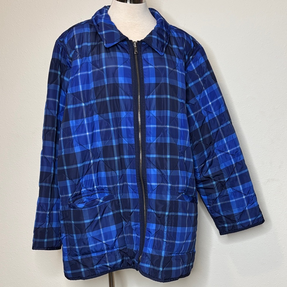 Isaac Mizrahi size 3X reversible Blue Plaid Puffer Jacket